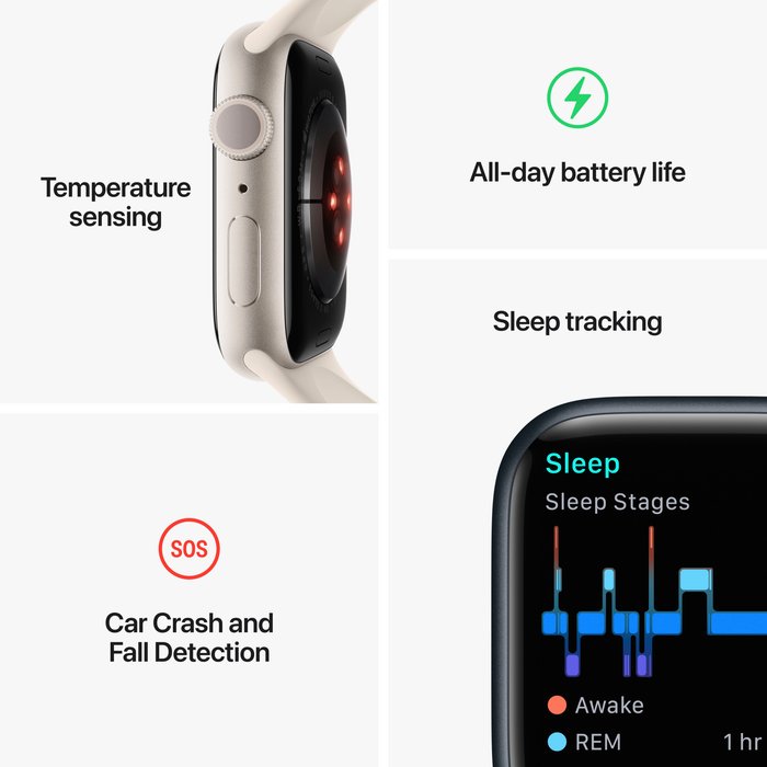 Viedpulkstenis Apple Watch Series 8 GPS 41mm Midnight Aluminium Case with Midnight Sport Band [Mazlietots]